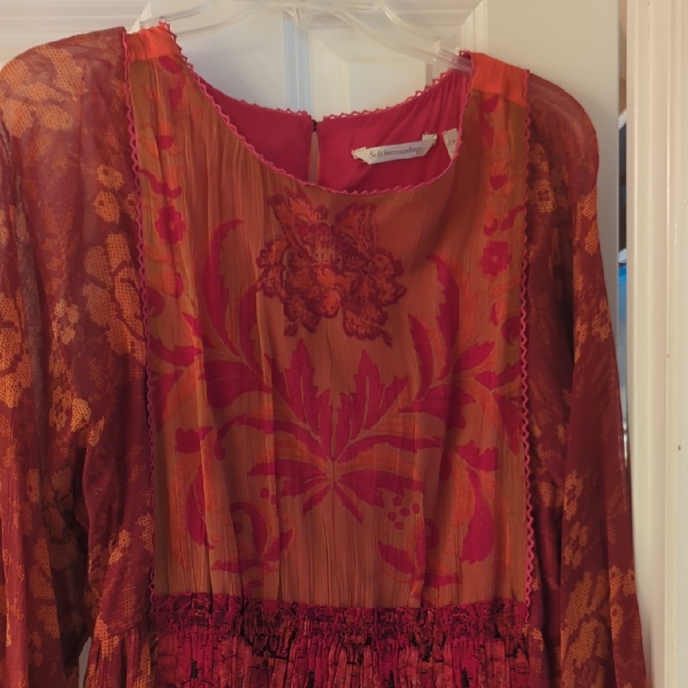Soft Surroundings Red and Orange Floral Long Sleeve Midi Dress - Picture 6 of 6